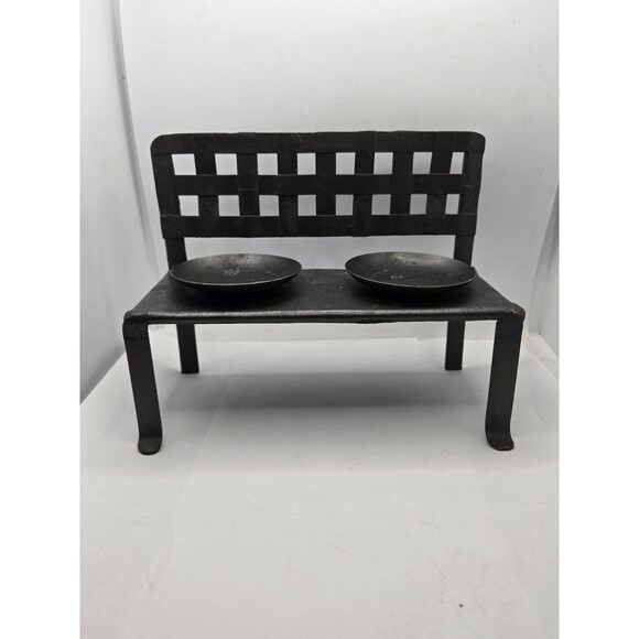 Metal Sculpture Weaved Bench Candle Holder - Picture 1 of 9